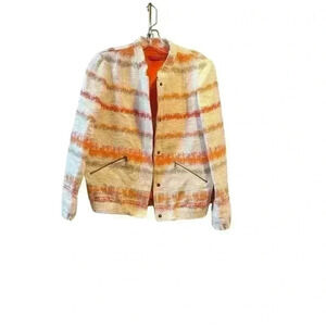 Alice + Olivia Orange Cream Stripped Aztec Jacket Lightweight Coat Size Medium.